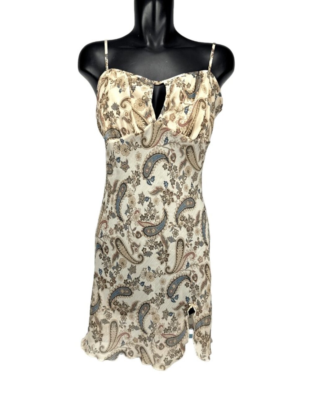 Vintage Sheer Fairycore Paisley Spaghetti Strap Slip Dress Cream Blue XL Fits L